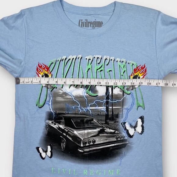 Civil Regime T Shirt Mens Small Civil Cruise Blue Lowrider Graphic Flame Hip Hop - Picture 11 of 12